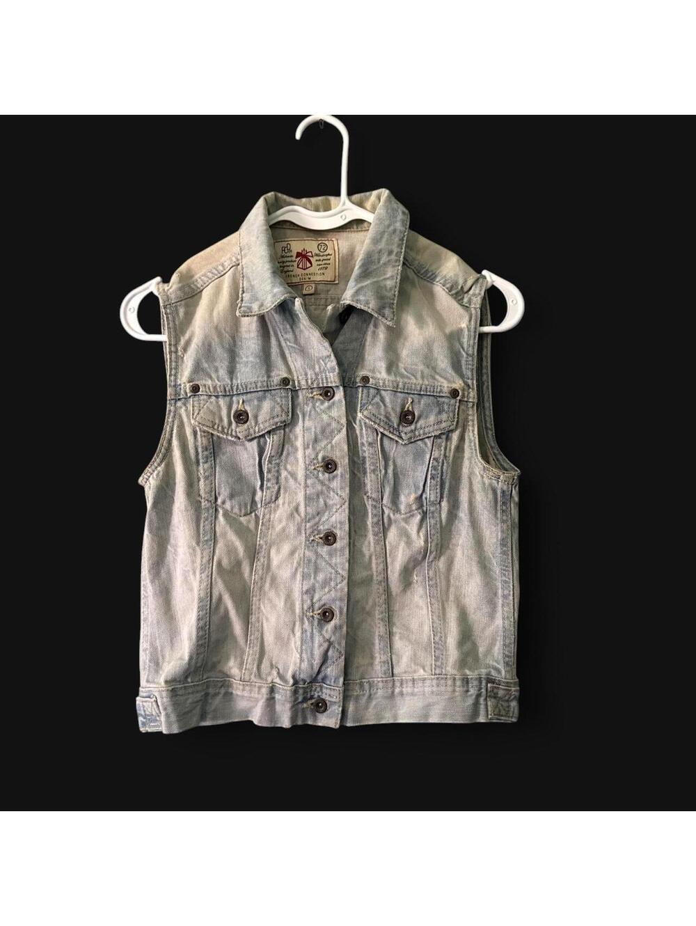 Vintage French Connection Light Wash Denim Vest Y2K Western Trucker size S